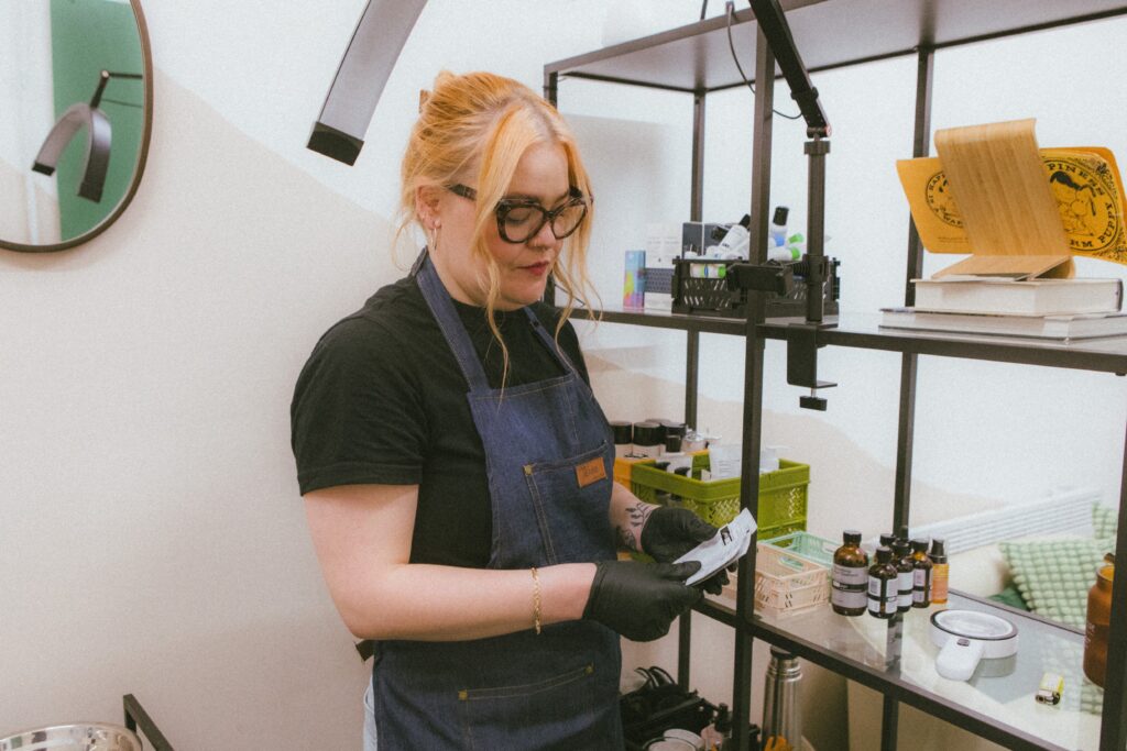 steph preparing for a chemical peel